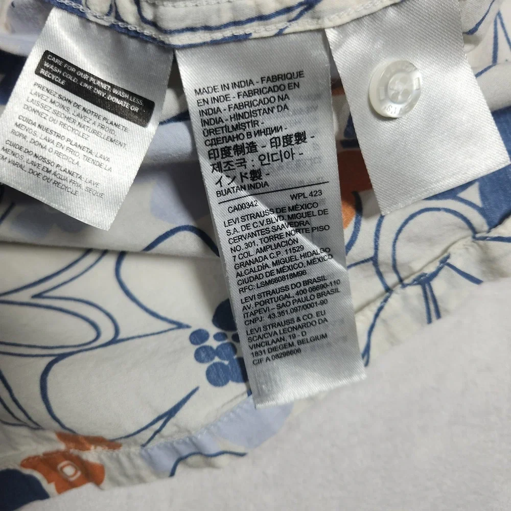 Levi's Mens Blue Orange Floral Button Up Shirt Short Sleeve Coastal Hawaiian